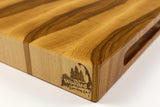 Corner detail of BoardHickory28 showing the Wooded logo