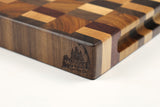 Corner detail of Chaos Quilt  showing the Wooded logo