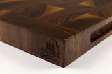 Corner detail of Patterned Planks showing the Wooded logo