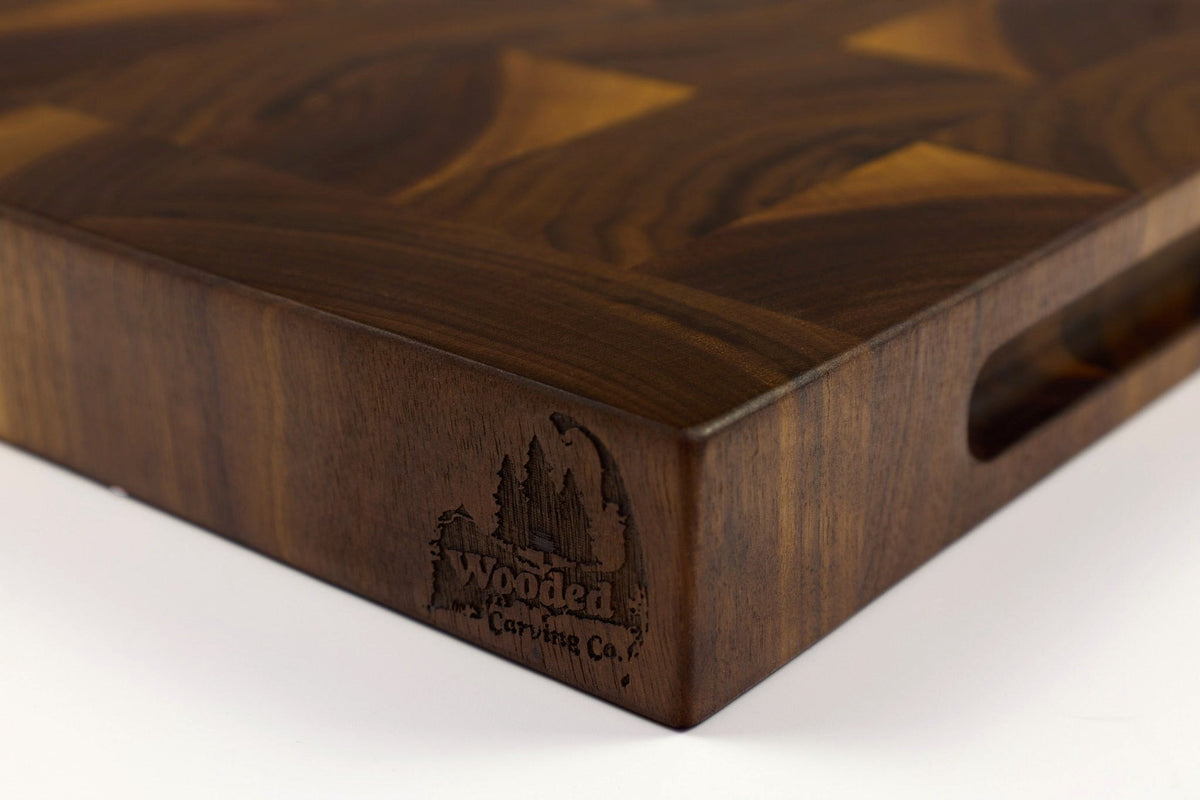 Corner detail of Patterned Planks showing the Wooded logo