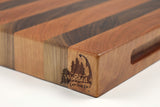 Corner detail of Walnut & Cherry Single No. 2 showing the Wooded logo