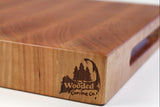 Corner detail of SingleCherry39 showing the Wooded logo
