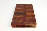 Handle-end view of Canary Sunset, Canarywood and Padauk end-grain cutting board