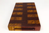Handle-end view of Red Canary, Canarywood and Padauk end-grain cutting board