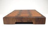Handle-end view of A Rocky Road, Cherry and Walnut end-grain cutting board