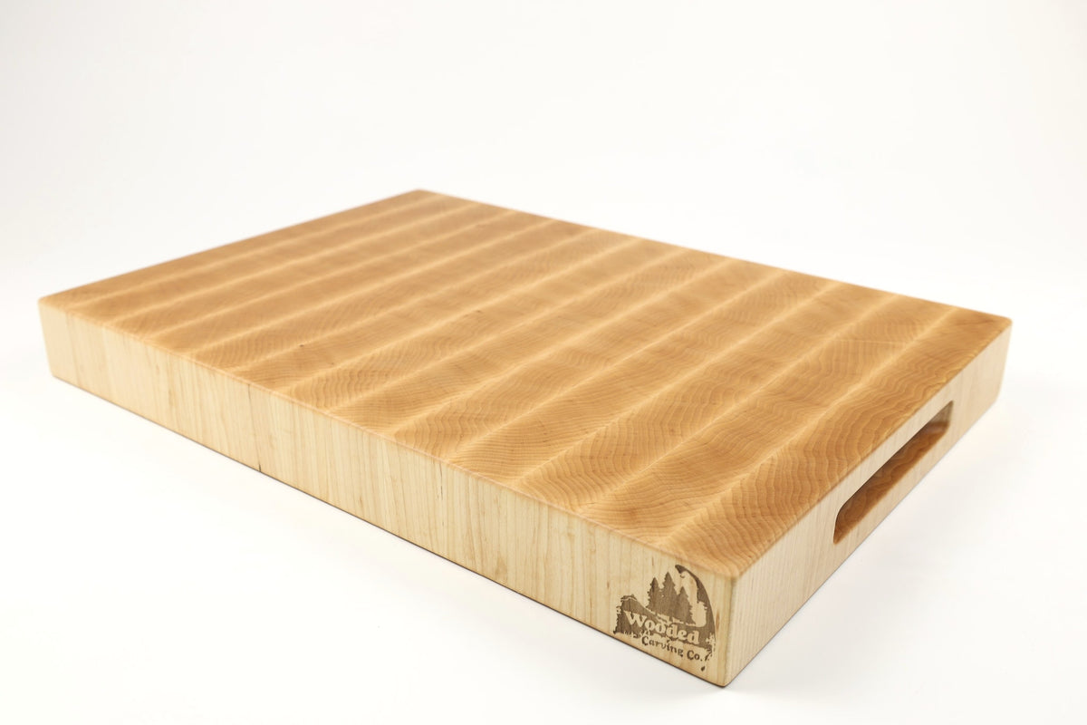 Mid-angle hero shot of Maple Single No. 4 — Maple end-grain cutting board, 13″ × 18.5″ × 2″