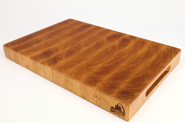 Mid-angle hero shot of BoardCherry14 — Cherry end-grain cutting board, 12″ × 18.5″ × 2″