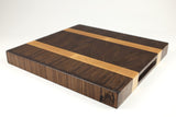 Mid-angle hero shot of Grainy Lane — Walnut and Maple end-grain cutting board, 15.5″ × 16.5″ × 2″