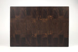 Top-down view of Squares & Swirls — Walnut end-grain cutting board, 13.5″ × 19.5″ × 2″