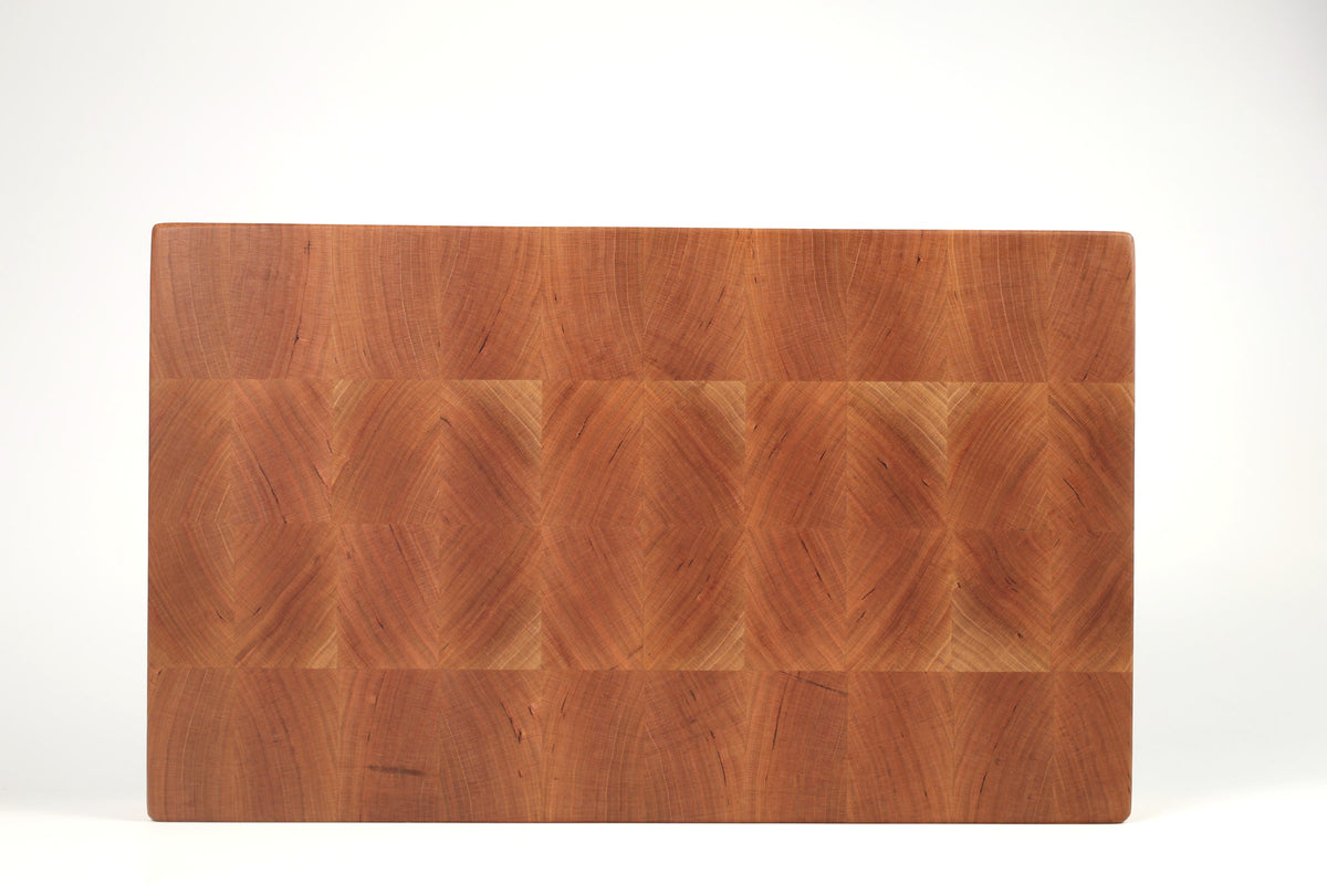 Top-down view of Quilted Cherry — Cherry end-grain cutting board, 11″ × 18″ × 1.75″