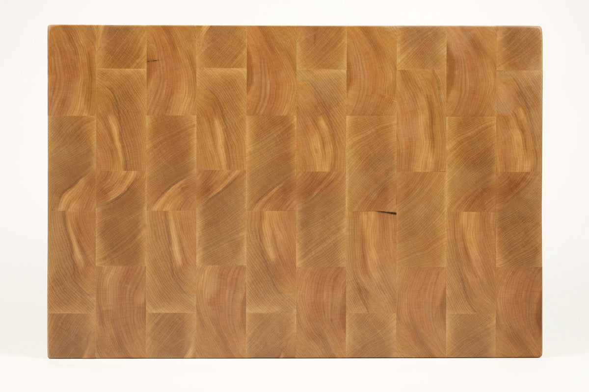 Top-down view of Boomerangs — Maple end-grain cutting board, 11.5″ × 17.5″ × 2″