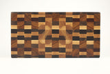 Top-down view of Chaos Quilt  — Maple, Walnut, Cherry, Padauk, and Canarywood end-grain cutting board, 9.5″ × 19.5″ × 1.5″
