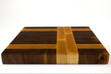 Top-down view of The Crossroads — Walnut and Maple end-grain cutting board, 13″ × 15″ × 1.75″